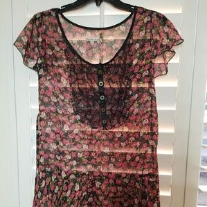 Transparent black & floral print dress